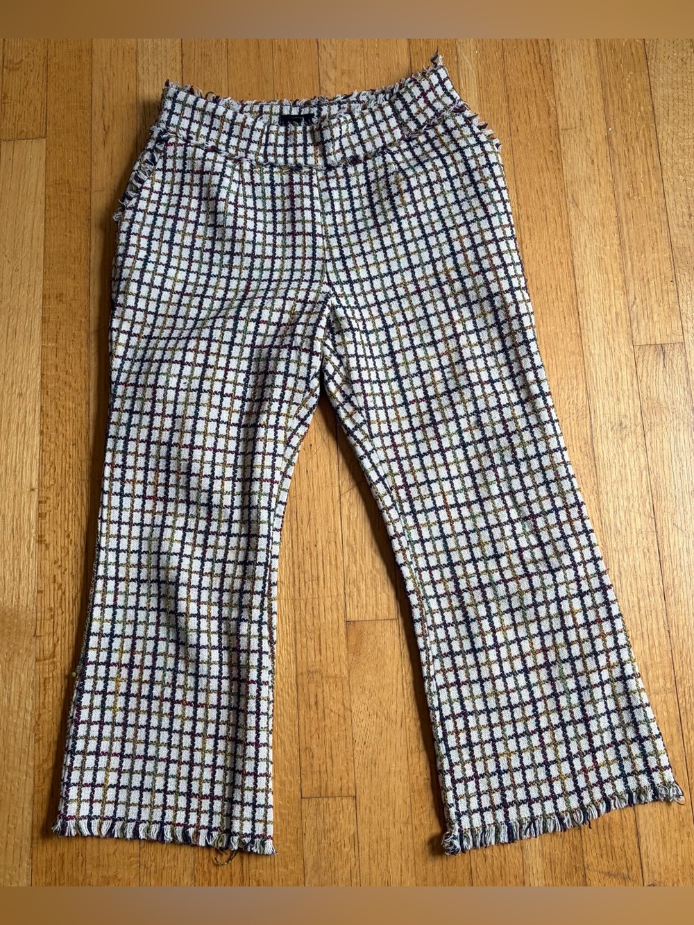 Textured Grid Knit Pants in Cream, Black & Multicolor